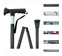 Fortuna Folding Walking Stick - Adjustable, Lightweight Foldable Cane for Men & Women - Soft Grip T-Handle, Non-Slip Rubber Tip, Wrist Strap - Ideal for Travel & Everyday Use (Black)