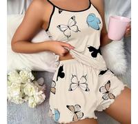 FortunateSweet Soft Polyester Sleepwear Suit Butterfly Pattern Ladies Home | Butterfly print design, camisole for top, matching shorts, sizes S to 3XL, soft touch fabric