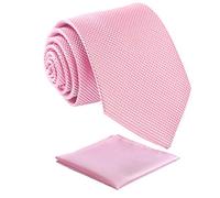 fortunatever Mens Handmade Solid Neckties,Extra Long Tie For Men With Gift Box,63"×3.54", Pink(tie+pocket Square), Extra Long