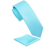 Fortunatever Mens Solid Color Tie,Slim&Formal Necktie With Multiple Colors+Pocket Square(2.36''&3.35''), Sky Blue, 2.36'' Width