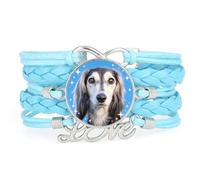 Fortune Big Eyes Poodle Dog Love Adjustable Leather Braided Bracelet Blue