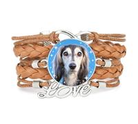 Fortune Big Eyes Poodle Dog Love Adjustable Leather Braided Bracelet Brown