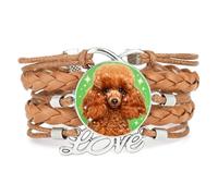 Fortune Big Eyes Teddy Dog Love Adjustable Leather Braided Bracelet Brown
