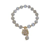 Fortune Cat Bracelet Women's Design High Grade Temperament Hand Beaded Hand Jewelry Sensitive Ears Earrings for Women (White, One Size)