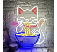 Fortune Cat Ramen Neon Sign, Dimmable Japanese Lucky Cat Noodle LED Neon Sign for Wall Decor, USB Powered for Restaurant Bar Party Bedroom Birthday Gifts(15.7 * 12.7in)