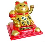 Fortune Cat with Automatic Motion Solar Powered Tabletop Ornament for Happiness and Prosperity (gold)