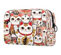 Fortune Cats Gold Coins Cosmetic Bag for Women, Travel Toiletries Bags Large Makeup Handy Pouch Organiser Bag with Zipper