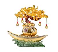 Fortune Crystal Trees Citrine Fortune Tree Smooth Sailing, Home Feng Shui Wealth Prosperity Table Decoration(Gold)