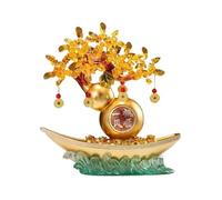 Fortune Crystal Trees Crystal Money Tree with Base, Wealth Fortune Luck Smooth Sailing Ornament(Gold)