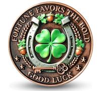 Fortune Favors the Bold High Relief Lucky Coin - Enamel & Copper Tone Collectible, Good Luck Charm, for Luck Lovers & Collectors (1.57")