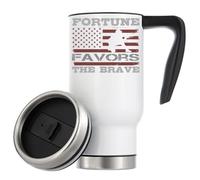Fortune Favors the Brave Vacuum Insulated Thermal Travel Coffee Mug 480ml White