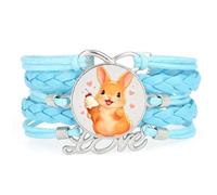 Fortune Girl Bubble Gum Rabbit Love Adjustable Leather Braided Bracelet Blu