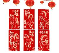 Fortune Horse - Money Packets for Grandparents Youth | 6 Pieces Festive Good Luck Red Envelopes, Year of The Horse Theme with Elegant Patterns, Celebration Accessories for Family
