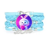 Fortune Lucky Fault Art Rabbit Love Adjustable Leather Braided Bracelet Blu