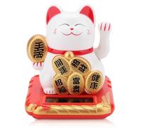 Fortune Lucky Wealth Welcoming Cat, Solar Powered Cute Cat with Waving Arm Chinese Waving Cat Cute Fortune Cat Home Display Car Decor Maneki Neko(White)