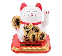 Fortune Lucky Wealth Welcoming Cat Solar Powered Cute Cat with Waving Arm Home Display Car Decor (White Fortune Cat)