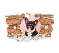 Fortune Sugar Cookies Pekingese Dog Love Adjustable Leather Braided Bracele