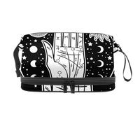 Fortune Teller Hand Double Layer Cosmetic Bag for Women and Girls, Travel Toiletry Bag Makeup Handy Pouch Organiser Bag with Brush Compartment
