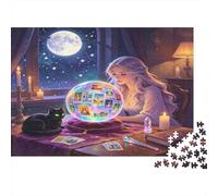 Fortune Teller Witch Jigsaw Puzzle for Adults 1000 Piece Jigsaw Puzzle Mystical Black Cat Relaxing Game Stress Relief Home Decor Gift 52x38cm/1000pcs