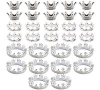 Fortunemee 30Pcs Metal Crystal Sphere Display Stand, Mini Crystal Ball Stand for Sphere, Crown Shaped Display Holder for Natural Stone Crystal Ball Collection Home Decor, 0.67, 0.71, 0.86 in, Silver