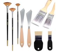 Fortunemee 9 Pieces Painting Knife Set, 1'' 2'' Filbert Paddle Paint Brush, Background Blender Brush, Fan Paint Brush, Stainless Steel Palette Knife Landscape Brush for Oil Canvas Acrylic Painting