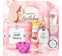 Fortuning's JDS 14PCS Birthday Gift for Women Ladies Girls Self Care Gift Spiritual Present, Get Well Soon Gift Happy Birth Hampers Pamper Rose Prenset Tumblers Set with Blanket (Pink Birthday)
