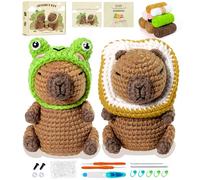 Fortuning's JDS Capybara Crochet Kit for Beginners Animal Knitting Kit Animal Crochet Capybara Kits Crochet Animals with Step-by-Step Video, Crochets Starter Kit with Hats Beginners Crochet Kit 2pcs