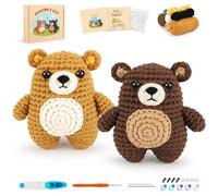 Fortuning's JDS Learning Crochet Kit for Beginners Bear Crochet Kit with Instruction Knitting Learning Kits Animal Kit Crochet Beginners Crochet Animal Crocheted Starter Kit Complete Knitting Set