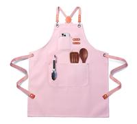 FortuWrap Chef Apron for Men Women with Pockets,Cross Back Cotton Canvas Plus Size Apron for Cooking BBQ Baking Gardening(Pink)
