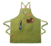 FortuWrap Chef Apron for Men Women with Pockets,Cross Back Cotton Canvas Plus Size Apron for Cooking BBQ Baking Gardening(Green)
