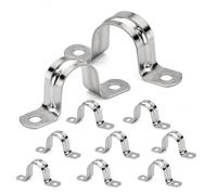 FortWeal 40mm Stainless Steel Pipe Strap Clamp 10 Pcs, Heavy Duty 304 Two Hole U Bracket Conduit Clips for Water, Gas and Cable Pipe Fixing, Metal Saddle Clamps for Indoor and Outdoor Use
