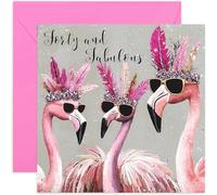 Forty and Fabulous 40th Birthday Card, Flamingo Bird BDay Gift for Her, Humorous Funny Design, Glamorous Birds, For Sister Aunt Mum Colleague Coworker - Blank Inside with Envelope