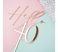 Forty Cake topper Birthday Personalised 40 Cake Topper 40th Cake Gold Happy 40th Acrylic Cake Topper Custom Age Hello Forty (Wood)