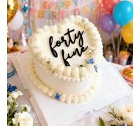 Forty Fine 40th Birthday Cake Topper, Black Acrylic Happy Forty Birthday Cake Charm Decor, 40th Anniversary Cake Decoration Party Favor Supplies, Photo Props