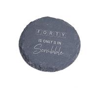 "Forty Is Only 11 In Scrabble" Engraved Slate Coaster - Funny 40th Birthday Gift For Him or Her