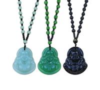 FORUBUS Green Jade Buddha Circle Red String Pendant Necklace - Chinese Traditional Amulet for Luck and Protection, Glass, glass