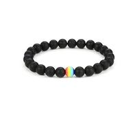 FORUBUS LGBT Rainbow Bead Stretch Bracelet, Turquoise/Lava/Black Beads Strand Bracelet - Pride Jewelry, M, Metal, metal