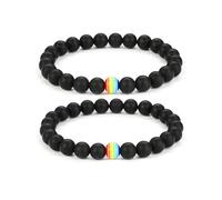 FORUBUS LGBT Rainbow Bead Stretch Bracelet, Turquoise/Lava/Black Beads Strand Bracelet - Pride Jewelry, M, Metal, metal