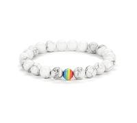 FORUBUS LGBT Rainbow Bead Stretch Bracelet, Turquoise/Lava/Black Beads Strand Bracelet - Pride Jewelry, M, Metal, metal