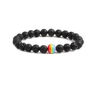 FORUBUS LGBT Rainbow Bead Stretch Bracelet, Turquoise/Lava/Black Beads Strand Bracelet - Pride Jewelry, M, Metal, metal