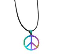 FORUBUS Peace Sign Pendant Necklace Retro Hippie Style Peace and Love Symbol Distressed Charm Rope Necklace for Women Men Jewelry, Leather, resin