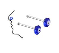 FORUBUS S925 Evil Eye Nose Studs, Sterling Silver Bar, Blue Turkish Evil Eyes Crystal Nose Ring Labret Lip Studs Ear Studs Body Piercing Jewelry for Women, S, Metal, glass