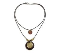 FORUBUS Vintage Boho Long Leather Cord Necklace with Wooden Pendant, Adjustable Ethnic Sweater Necklace for Women, Tribal Beaded Statement Necklace, M, Wood, No Gemstone
