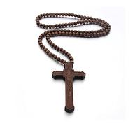 FORUBUS Wooden Cross Pendant Necklace - Wood Beads Cross Religion Necklace for Women Men Believer Prayer Baptism Jewelry, Wood, metal