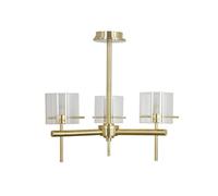 Forum Spa Gene /Clear 3 Lamp Cylinder Ceiling Light | Satin Brass | Glass/Metal | 370mm