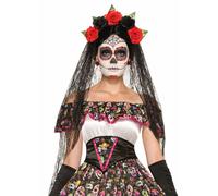 Forum Novelties Day of the Dead Veil Headband Flowers Halloween Costume 74922