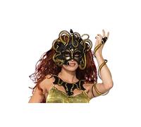 Forum Novelties Gold & Black Medusa Mask With Ribbon Tie (1 Pc.) - Captivating Accessory for Masquerade Events, Exotic Themed Parties, Halloween, Cosplay, & More Halloween Halloween