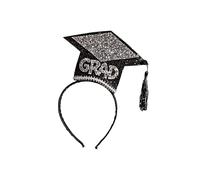 Forum Novelties X80325 Graduation Hat Headband, Unisex, Black/Silver, One Size