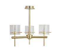 Forum Spa Gene /Clear 3 Lamp Cylinder Ceiling Light | Satin Brass | Glass/Metal | 370mm