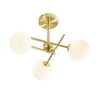 Forum Spa Lindos /Opal 3 Lamp Cross Arm Semi-Flush Ceiling Light | Satin Brass | Steel | 390mm